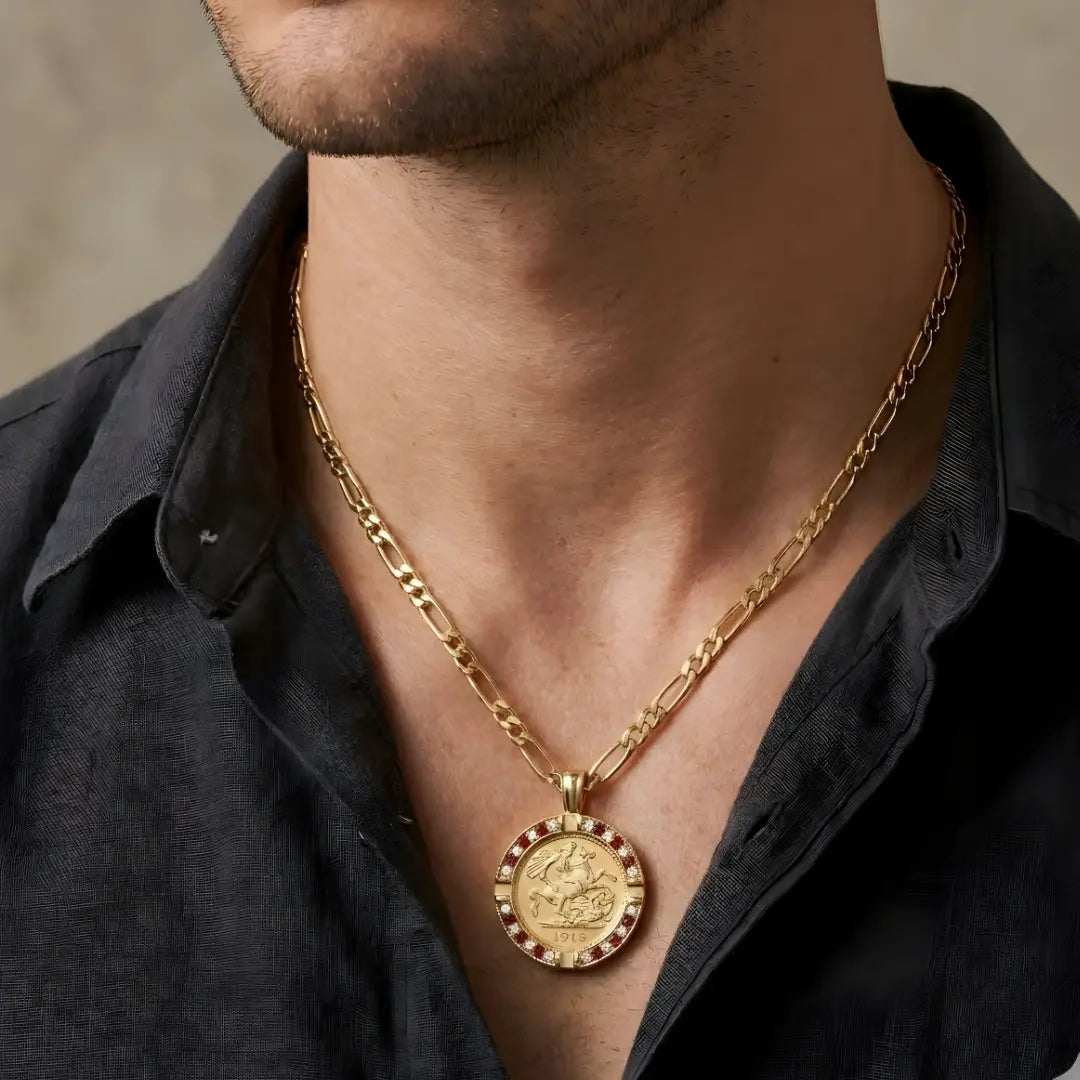 18K Gold Filled Medusa Mythic Head Coin Pendant Necklace – Greek Key Rope Chain Necklace